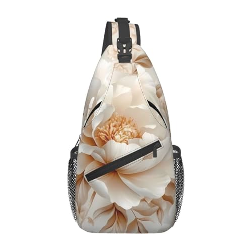 White Flowers Multi Functional Adjustable Single Shoulder Crossbody Bag,Casual Chest Bag, Suitable For Daily Travel,Unisex
