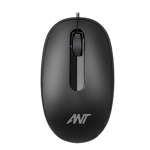 Ant OM120 Wired Optical Mouse, 1000 DPI, 3ft Cable, Easy and Accurate Scroll Button, Optical Sensor Computer Mouse, Left and Right-Hand Use for Laptop, PC, Mac Notebook and Linux-Matte Black