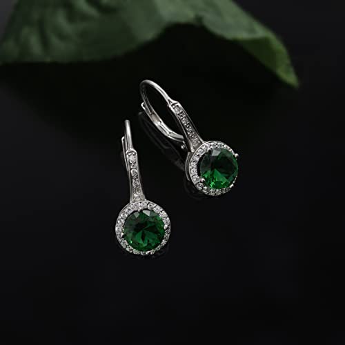 925 Sterling Silver Cubic Zirconia Halo Leverback Dangle Bridal Earrings for Women2
