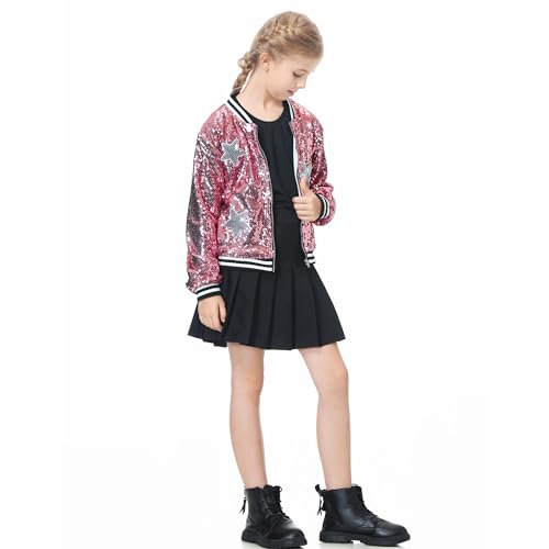 Image of LOLANTA Girls Sequin Jacket, Long Sleeve Kids Bomber Coats with Pockets, Spring Fall Outfits for 4-15 Years
