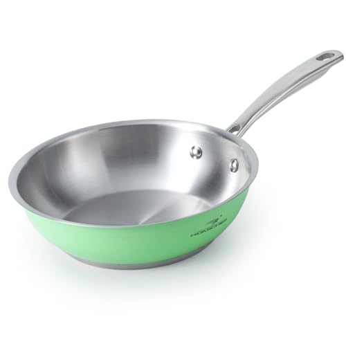 HOMICHEF 20 CM Verde menta Padella in acciaio inossidabile senza nichel - Padella a induzione non tossica senza rivestimento, piccola per pasti solitari