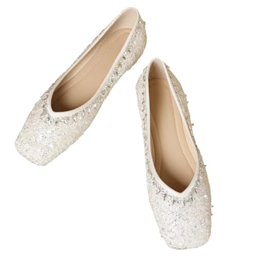 SAILING LU Women's Flats Comfortable Pointed Rhinestone Ballet Flats for Women Sparkle Elegant Dress Shoes