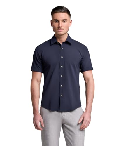 Camisa casual de manga corta para hombre en mezcla de algodón con textura ligera diario