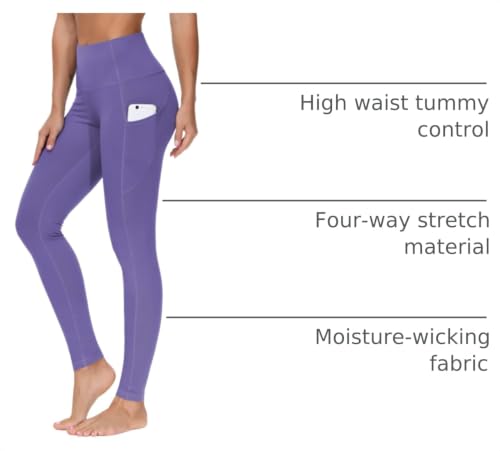 Image of THE GYM PEOPLE Thick High Waist Yoga Pants with Pockets, Tummy Control Workout Running Yoga Leggings for Women
