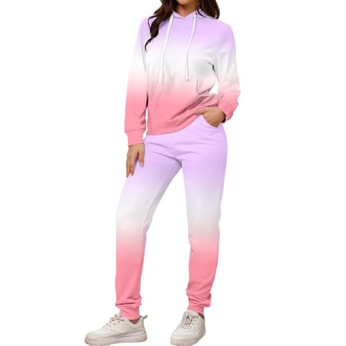 PINSV Sweatsuit Outfits For Women 2 Piece Set Casual Jogging Suits Tracksuits Long Sleeve Hoodie Sweatshirts Drawstring Sweatpants Two Piece Sets Purple Pink Gradient XL3