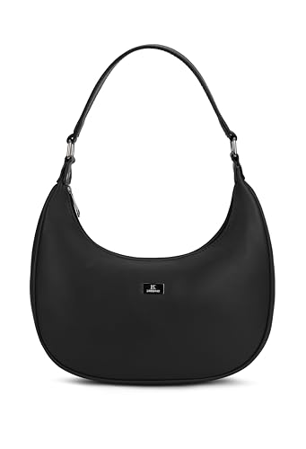 Image of K London Women's Vegan Leather Half Moon Bag | Stylish Black Shoulder Hobo | Compact Baguette Purse for Office, Casual, Party & Travel Use