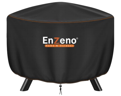 Enzeno Fire Pit Cover Round 37inch Outdoor Round Firepit Cover Waterproof Oxford Cloth Patio Fire Cover for Outdoor Fire Pit Fits 34-36 inch Gas Firepit/Bowl(37 Dia X 20 H)