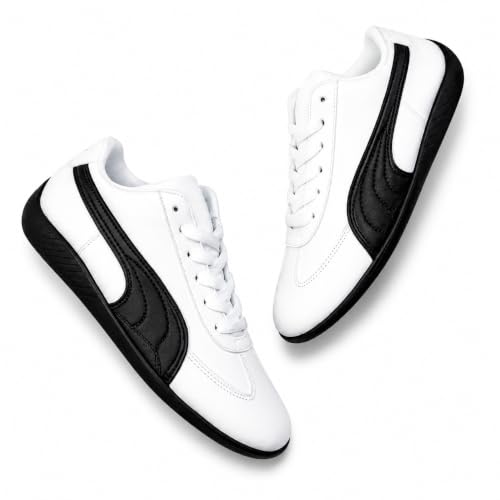 Image of Men's White and Black Lace-Up Sneakers for Sports