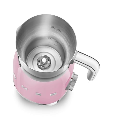 Image of SMEG Retro 50's Style Milk Frother with 2 Disks 6 Preset Programs Hot or Cold Frothing and Induction Heating (Pink)