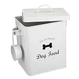Morezi Dog Cat Treat and Food Storage Tin with Lid and Scoop Included - White Powder-Coated Carbon S
