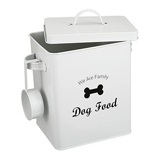 Morezi Dog Cat Treat And Food Storage Tin With Lid And Scoop Included - White Powder-Coated Carbon Steel - Rubber Seal Lids Safety - Storage Canister Tins - Dog Food #TOP9