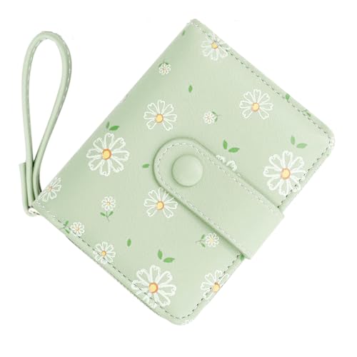 Apradas Green Small Girls Purses - PU Leather Purses for Women - Bi-fold Ladies Purse Wallet with Cards ID Window Cash Slot