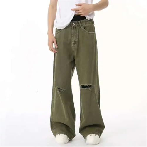 Men’S Jean with Hole Design Simple Solid Color Autumn Straight Denim Pants2