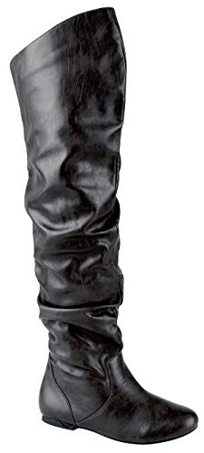Nature Breeze Women's Stretchy Thigh High Boot (Pu Black, 11)