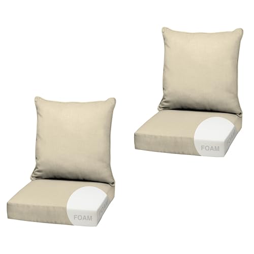 Image of Arden Outdoor Deep Seat Cushion Set, Foam, 2-Pack, 22x24, Tan | Sofa, Couch, Conversation Set, Premium High-Density Foam, Never Flattens, Mold and Mildew Resistant
