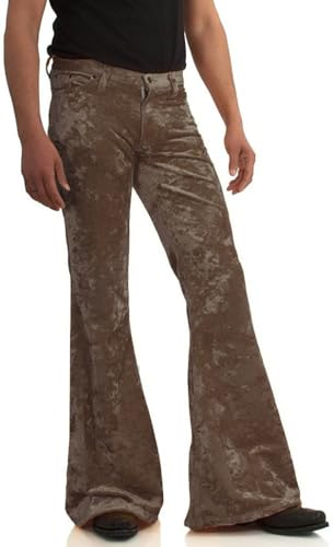 Image of Men's Velvet Relaxed Vintage 60s 70s Bell Bottom Stretch Fit Classic Comfort Flared Flares Retro Leg Disco Pants