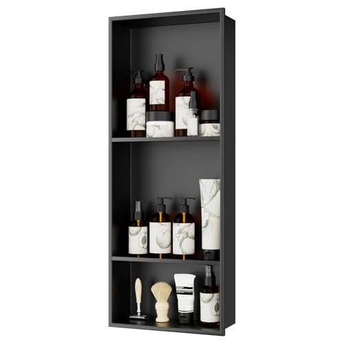 Ralbay No Tile Needed Shower Niche for Bathroom Storage 30" x 12" Black Recessed Wall Niche,Three Shelves,Stainless Steel (Matte Black) by Ralbay - Used condition - US$108.82