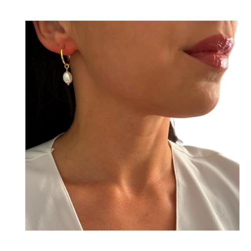 ONDEGO® 18K Gold Süßwasserperle Ohrringe Perle Perlenohrringe Ohrstecker Brautschmuck Huggie Creolen