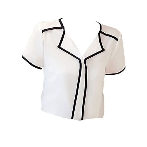Blusa para mujer elegante - Blusas festivas para mujer - cuello en V Blusas de gasa Camisa de verano elegante de manga corta blusa casual camisas básicas camisetas túnica tops botones camisas casuales
