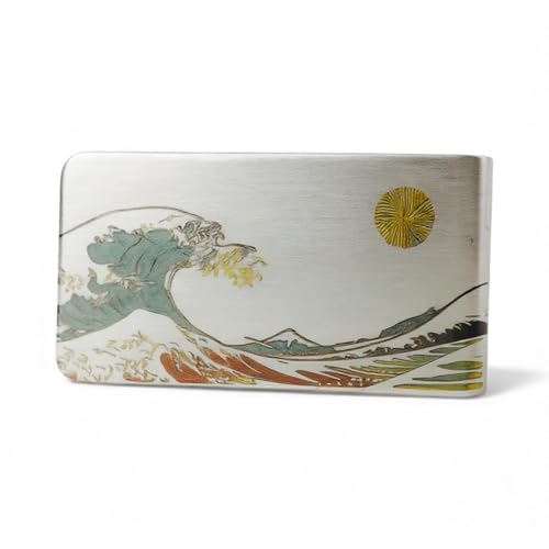 UtilityNest Engraved Seigaiha Waves and Sun Money Clip Stainless Steel Money Clip for Men UK Slim Cash Clip Japanese Design Made in The UK Unique Symbolic Gift (Clip Only)