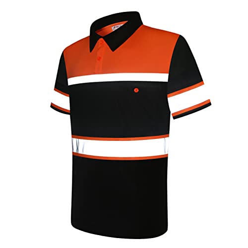Holisecure Safety Shirts For Men,High Reflective Men Polo Shirt With Pocket,Short Sleeve Workwear Breathable And Fast Dry(Orange,Medium) #TOP4