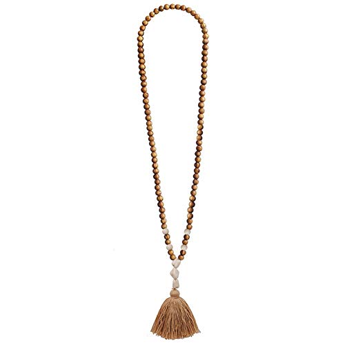 Scrox 1pcs Collar Largo de Cuentas de Madera con Flecos Collares Mujer Plata Colgante Moda Simple Colgante de Concha Collar Mujer Joyería Creativo Playa Regalo 90cm
