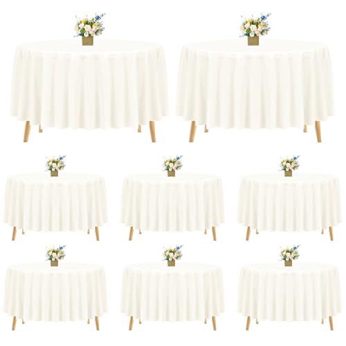 Pesonlook Lot de 8 nappes Rondes en Polyester Ivoire de 228 cm, lavables, Nappe Ronde Nappe Ivoire pour Mariage/fête/Banquet/Salle à Manger/Table de Buffet