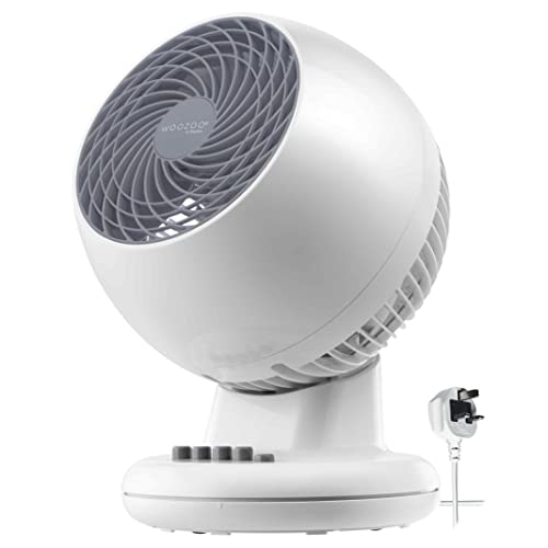 Iris Ohyama Woozoo Table Fan Covers Rooms up to 13m Horizontal Oscillation 6-Position Vertical Tilt Quiet 35dB Portable 3 Speed Settings Desk Fan For Bedroom & Office White PCF-M15