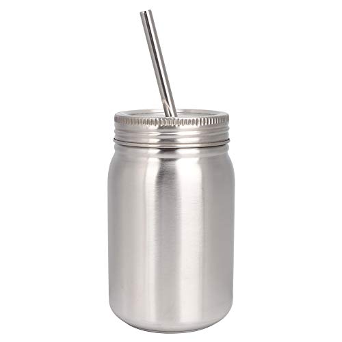 Gsycle 700ml Mason Jar, Stainless Steel Mason Cup Insulated Coffee Mug Tumbler Mug with Lid and Straw for Outdoors Home Office