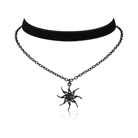 HEXALOVA Gothic Goth Hippie Sun Choker, Black Choker Necklace, Black Velvet Choker, Layered Necklace for Women, Layered Choker Necklace, Goth Jewelry for Women (Black Sun) Cover