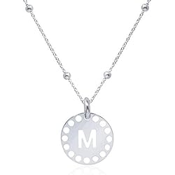 Medallas Con Iniciales De Plata WANDA PLATA Collar Colgante Letra Inicial para Mujer, Chica Joven Plata de Ley 925 con cadena de 45 cm en Caja de Regalo (M)