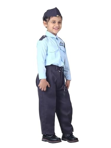 Image of BookMyCostume Indian Air Force Defence Pilot Uniform Kids Fancy Dress Costume - Blue 13-14 years