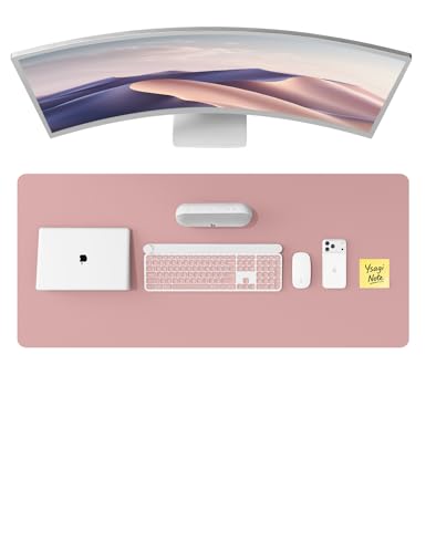 Image of YSAGi Leather Desk Protector, Office Mat, Large Mouse Mat, Non-Slip PU Leather Blotter, Laptop Pad, Waterproof Writing Pad for Office and Home (Pale Mauve, 47 inch x 17 inch)