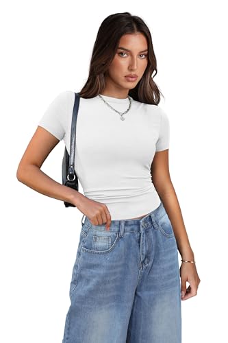 XIEERDUO Basic Tops for Women Short Sleeve Baby Tees 2/3 Pack Crew Neck T Shirts Slim Fit Tees3