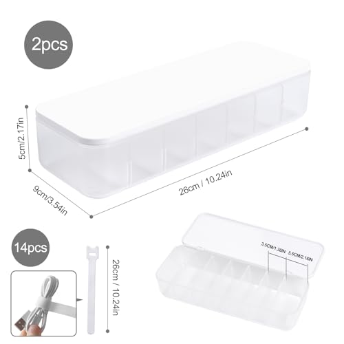 FRETONBA Cable Storage Box, 2 Pcs Cable Tidy Management Box with 7 Compartments and 14 Cable Ties Reusable - Image 2