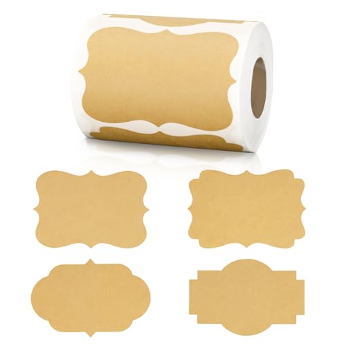 KINGLAKE Kraft Label Stickers Fancy Shape Blank...
