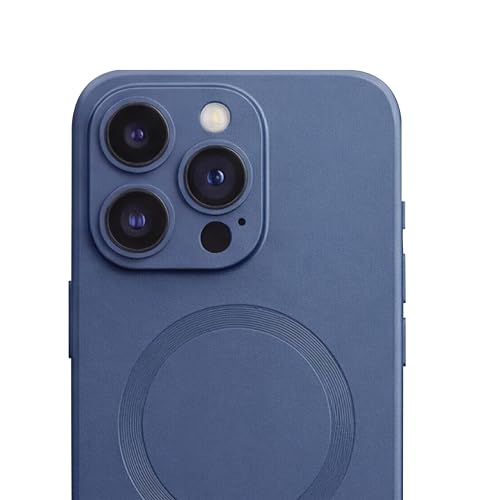 Image of amazon basics Premium Mag-Safe Case for iPhone 14 Pro Max | Shockproof & Anti-Scratch Cover | Soft Silicone with Wireless Charging | Camera Lens Guard - Blue