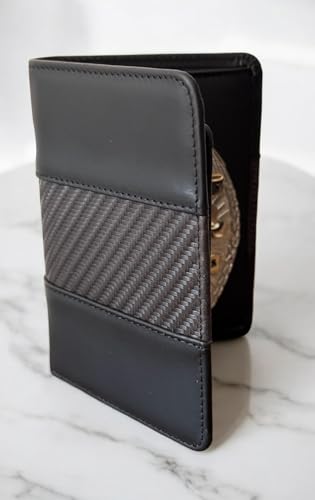 Law Enforcement Badge Wallet, All Leather, Fits Any Shape Badge with Pin Back, Carbon Black Leather Accent2
