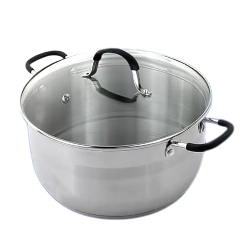 Reldor Stainless Steel Stock Pot with Glass Lid – 30cm Cooking Pot with Silicone Handles, Frying Saucepan Casserole Dish– Kitchen Cookware, Induction Compatible, Dishwasher Safe