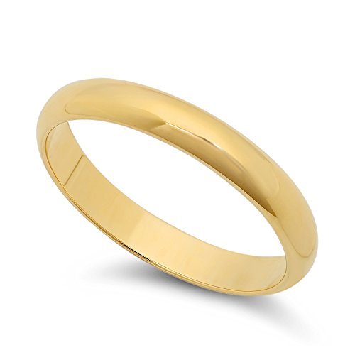 The Bling Factory 14k Yellow Gold Heavy Plated 3mm Smooth Domed Wedding Band Ring, Size 5