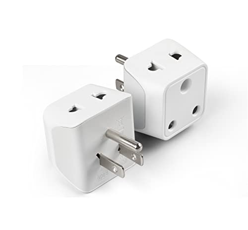 Image of Ceptics India to USA, Canada Travel Adapter Plug - 2 in 1 Adapter - Type B - CE Certified - RoHS Compliant - White - 2 Pack - Lifetime Limited Warranty