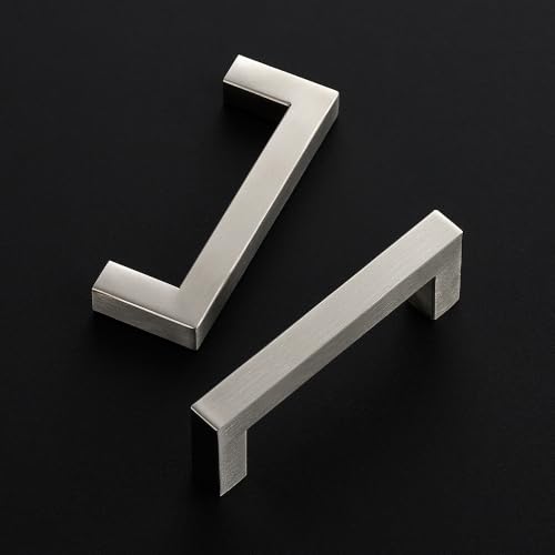 Image of Ravinte 5 Pack Kitchen Brushed Nickel Cabinet Handles 3-1 /2 Inch Hole Center Stainless Steel Square Cabinet Pulls for Dresser Drawer Cupboard Handles with Screwdriver