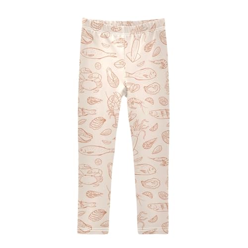 Girls Leggings Hand Drawn Seafood Toddler Girls Clothes Leggings for Girls Toddler Girls Leggings 3-4T