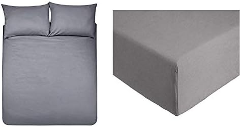 AmazonBasics Microfibre Duvet Set, Grey Crosshatch, 135cm x 200cm / 50cm x 80cm x1