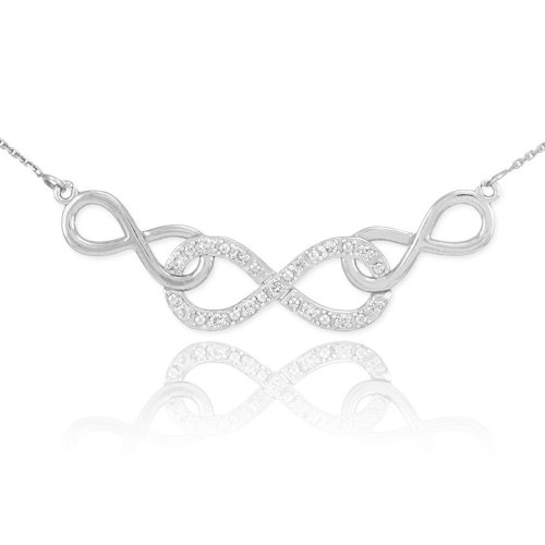 14K White Gold 1/10 Cttw Diamond Triple Interwoven Infinity Symbol Rolo Chain Necklace (J-K Color, I1-I2 Clarity) - Choice of Chain Length