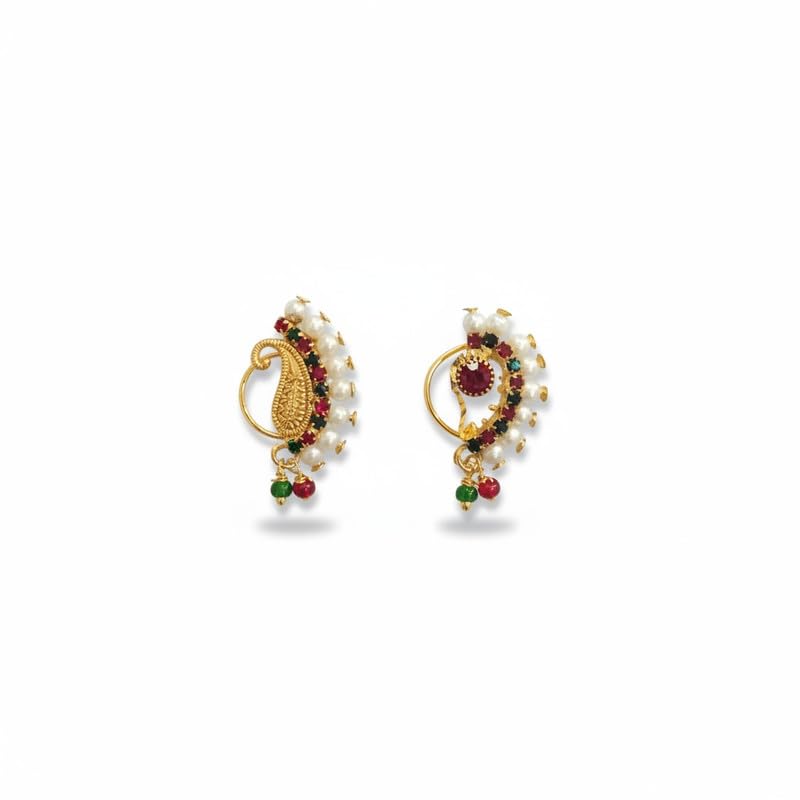 Ethnic Maharashtrian Crescent Design Pressing Nath Combo with Stone Work for Women & Girls (Pack of 2)-image-47