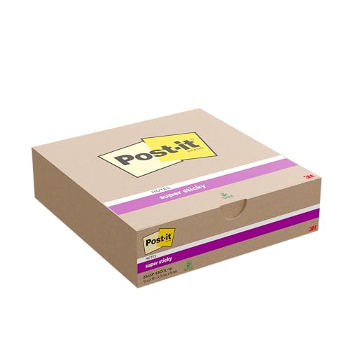 Image of Post-it Super Sticky Notes Pack of 16 Pads, 90 Sheets Per Pad, 76 x 76 mm, Pink, Orange, Blue, Green, Yellow - Extra Strong Sticky Notes for To-Do Lists and Reminders
