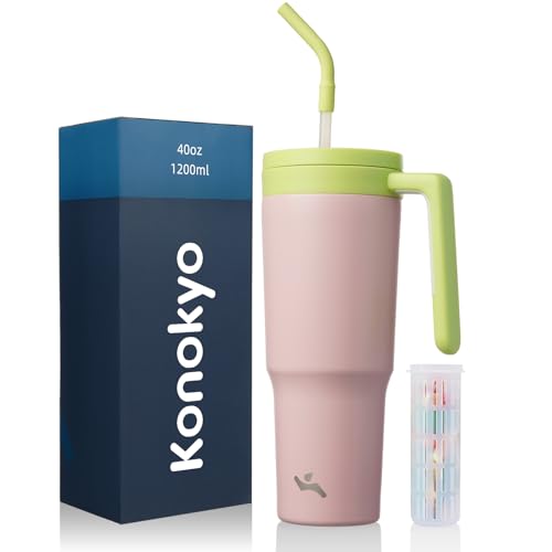 Image of Konokyo 40 oz Tumbler with Handle and Straw, Insulated Water Bottle