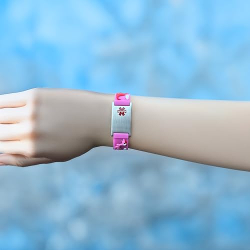 Image of LinnaLove Medical Alert ID Bracelet - Custom or Pre-Engraved, QR Code Available,Blue Dinosaur Band