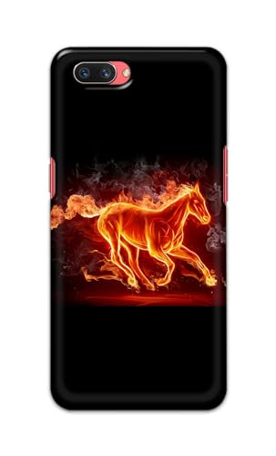 Image of PRINTFIDAA Printed Hard Back Cover Case for Oppo A3s | Oppo A5 2018 | Realme C1 | Realme C1 2019 Back Cover (Fiery Horse) -112